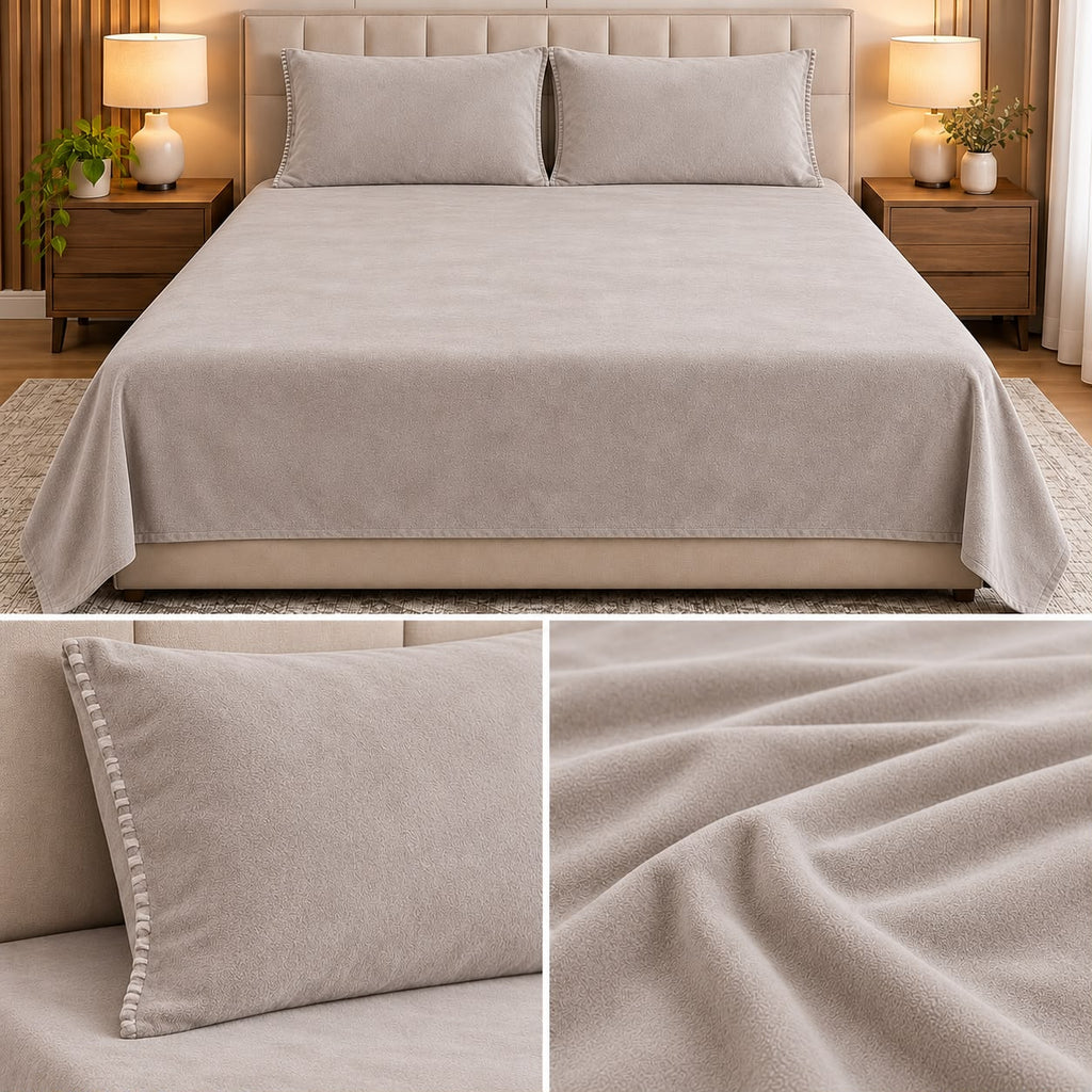 Ultra Soft Winter Bedsheet Set – King Size 3 Pcs | Luxury Textured Plain Bedsheet