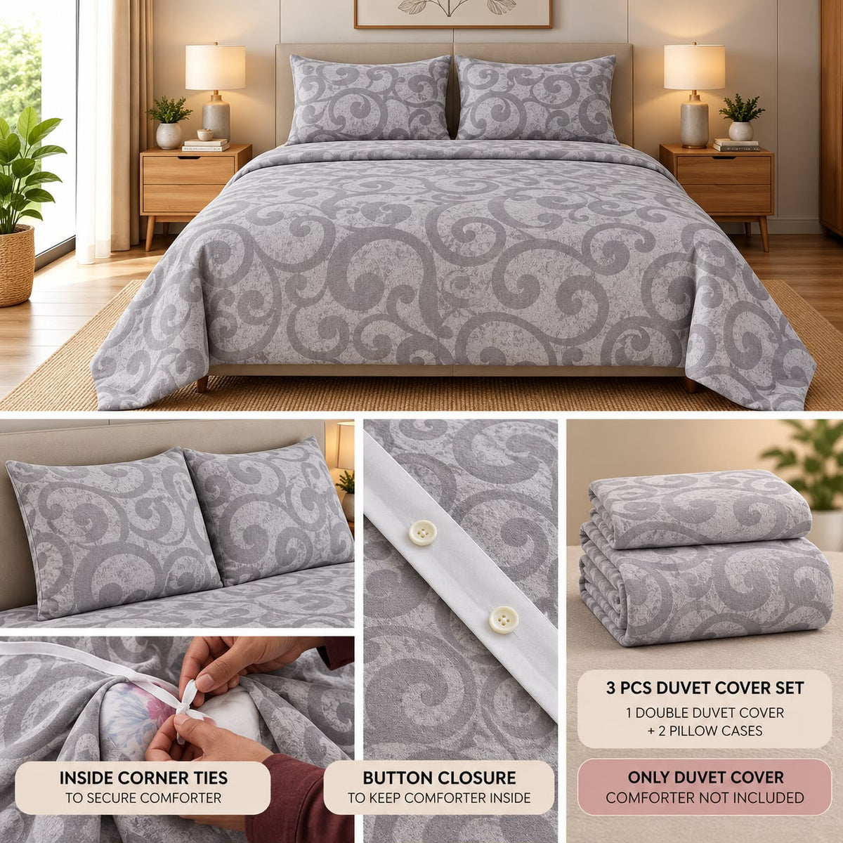 Luxury Jacquard King Size Duvet Cover Set – 3 Pcs | 1 Duvet Cover + 2 Pillow Covers
