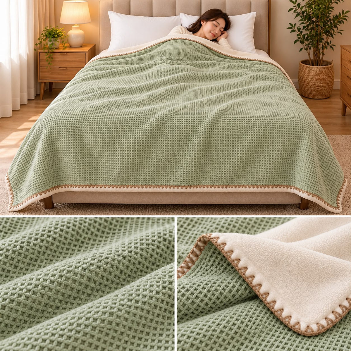 Luxury Japanese Dual-Layer Waffle Texture Blanket – Double Bed