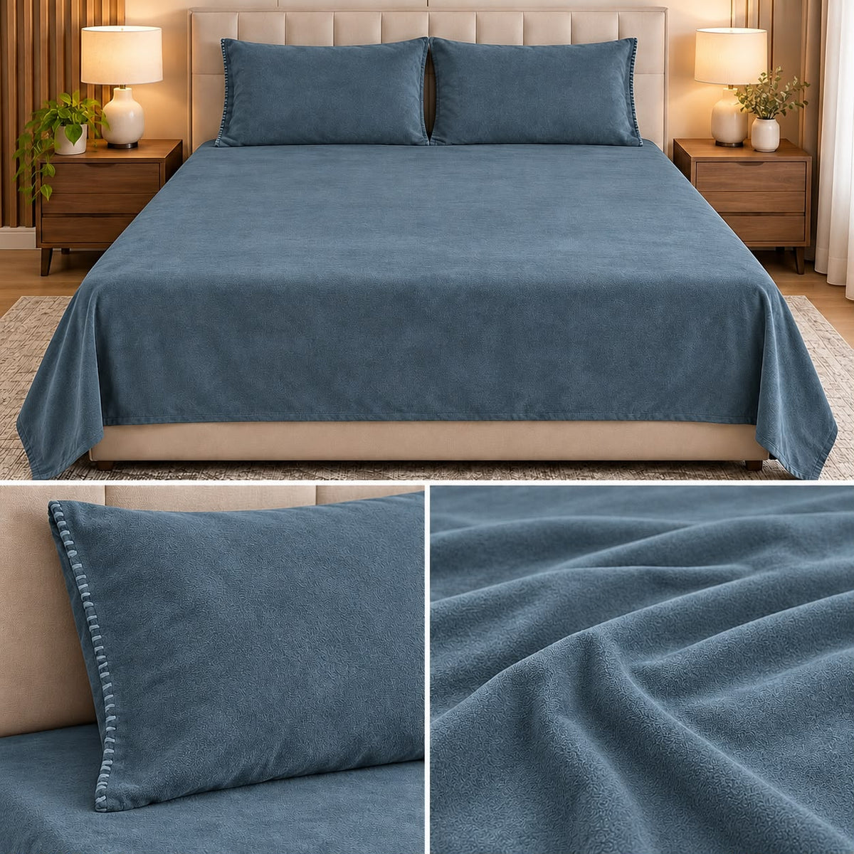 Ultra Soft Winter Bedsheet Set – King Size 3 Pcs | Luxury Textured Plain Bedsheet