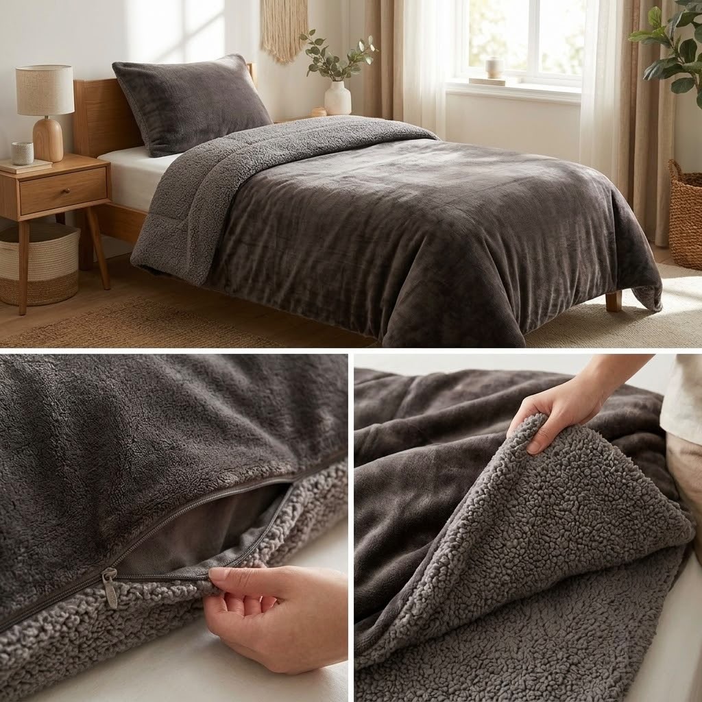 Luxury Sherpa Fleece Quilt Cover with Ultra-Soft Plush Finish – Single Bed