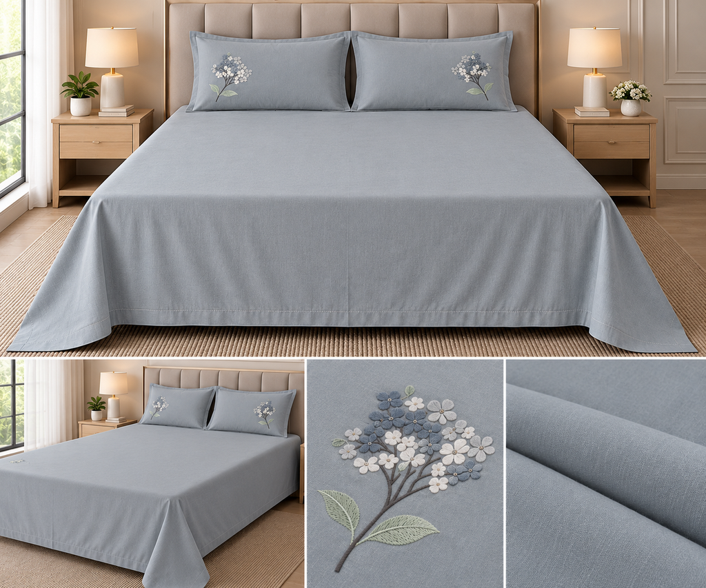 Soft Thick Cotton King Size Bedsheet with Embroidered Pillow Covers