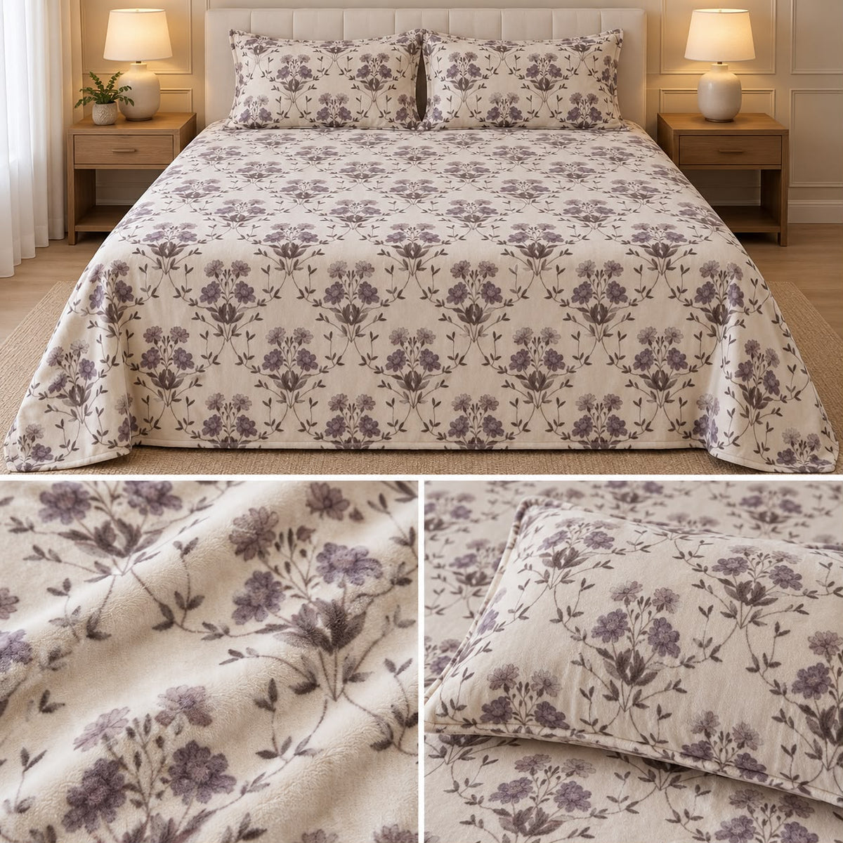 Premium English Garden Floral Winter Bedsheet Set – King Size 3 Pcs | Elegant Cotton Feel Designer Bedsheet