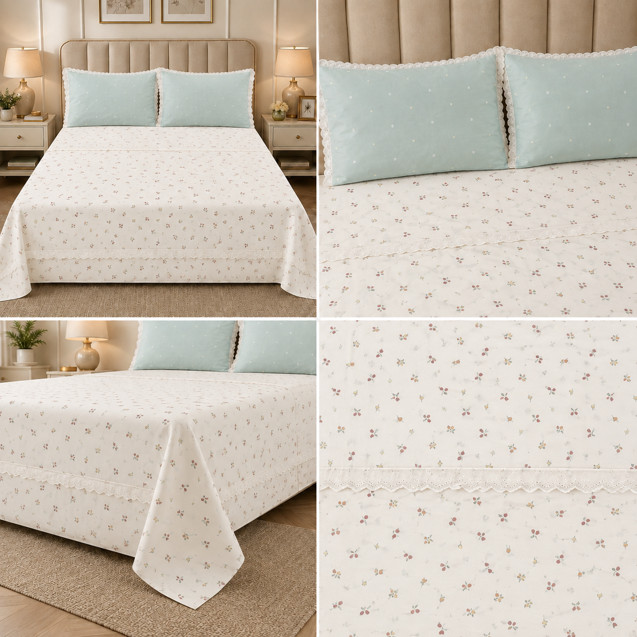 Victorian English Print King Size Bedsheet with Lace Product Code :- 55B99RKEH