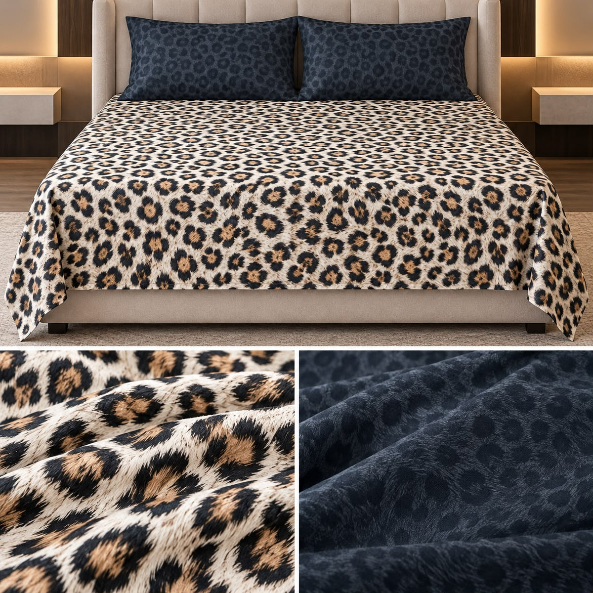 Wild Safari Luxury Animal Print Thick Cotton Bedsheet Set – King Size 3 Pcs