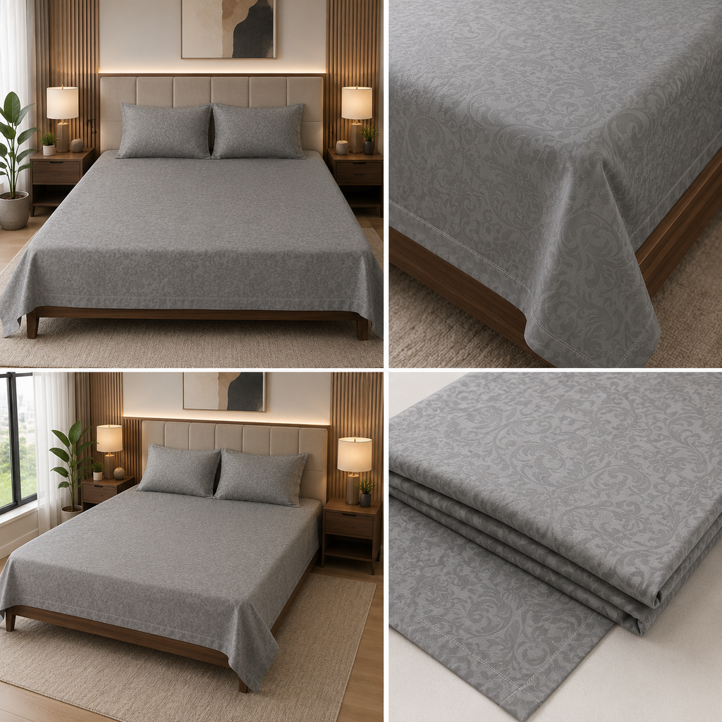 Elegant Self-Design King Size 3 Pcs Bedsheet Set – 108×108 Inches | Product Code :- 55B75RKEH