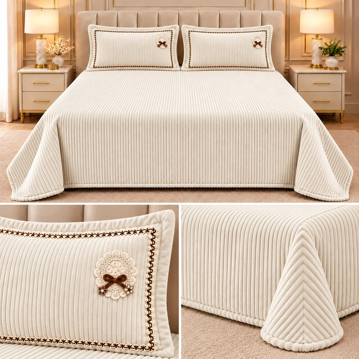 Luxury Ribbed Velvet Winter Bedsheet Set – King Size 3 Pcs Product Code :- 55B228RKEH