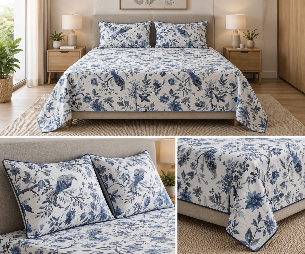 Premium Pure Cotton Bedsheet 90 × 108 Inches (7*9 Feet) Quilted Pillow Covers Product Code :- 55B75RKEH