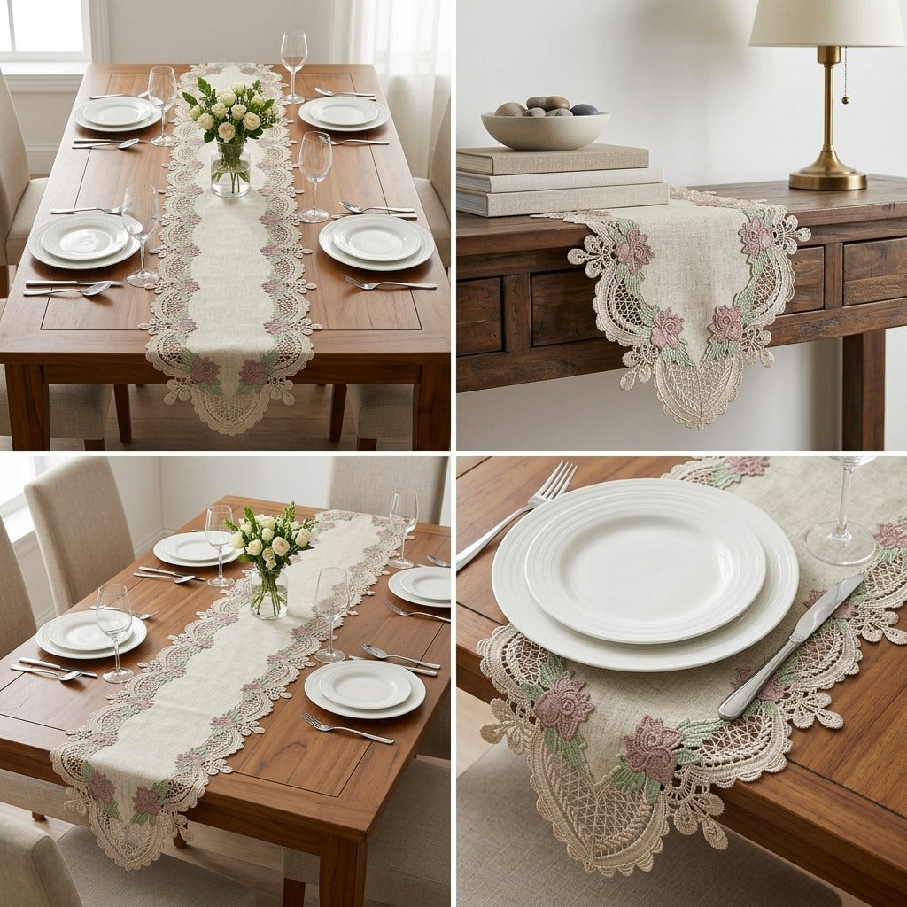 Elegant Floral Embroidered Turkish Table Runner (70 x 16 Inches)