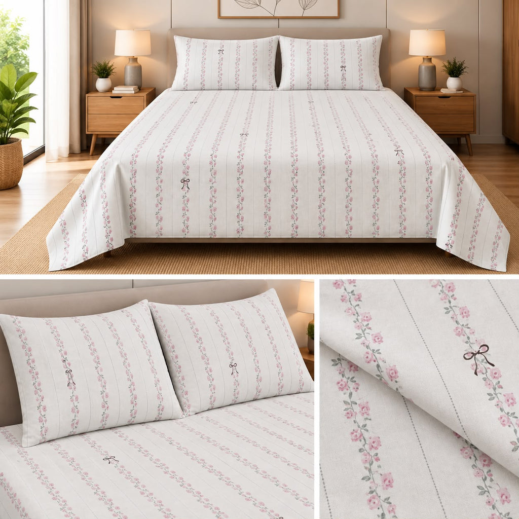 Blush Petal Cotton Bedsheet Set – King Size 3 Pcs Soft Like Butter