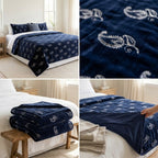 Royal Paisley Navy Velvet King Size Bedcover