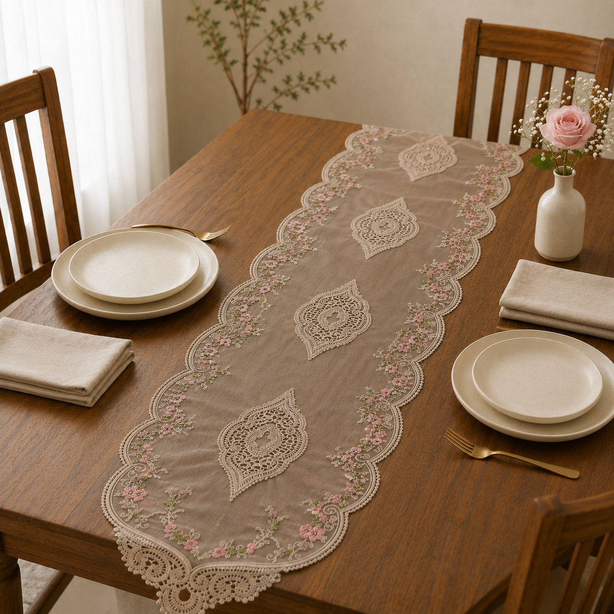 Premium Floral Embroidered Turkish Table Runner (70 x 16 Inches) Product Code :- 55B109RKEH