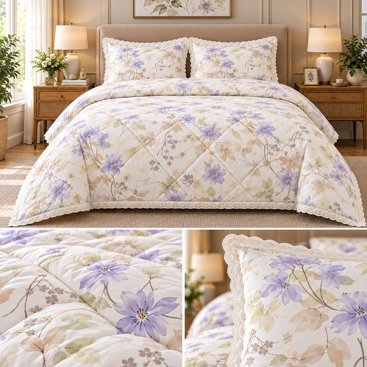 Lavender Bloom Floral Comforter Set – King Size 3 Pcs Product Code :- 55B325RKEH