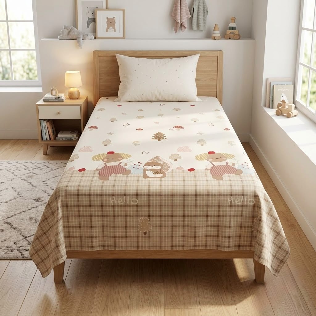 Premium Kids Cartoon Printed Single Bedsheet Set – 100 % Pure Cotton