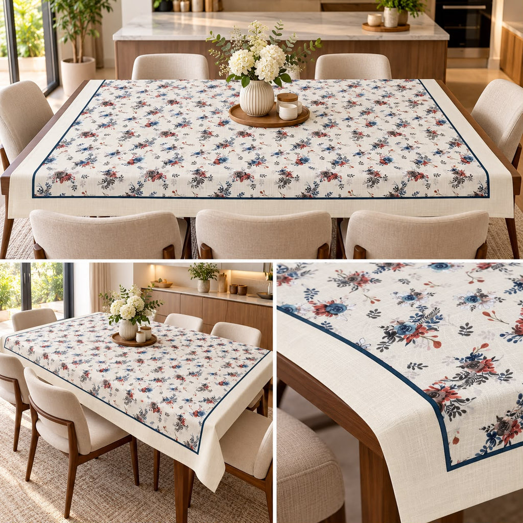 Vintage Rose Floral Linen Dining Cover – 8 Seater | 60 × 108 Inches