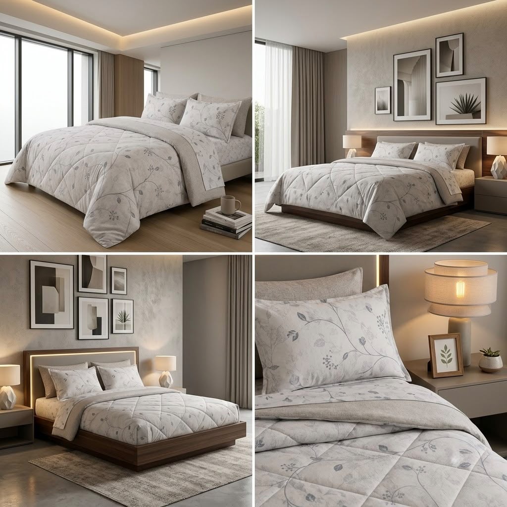 Super Soft 4 Pcs Premium Ribbed Cotton Comforter Set - King Size Product Code :- 55B195RKEH