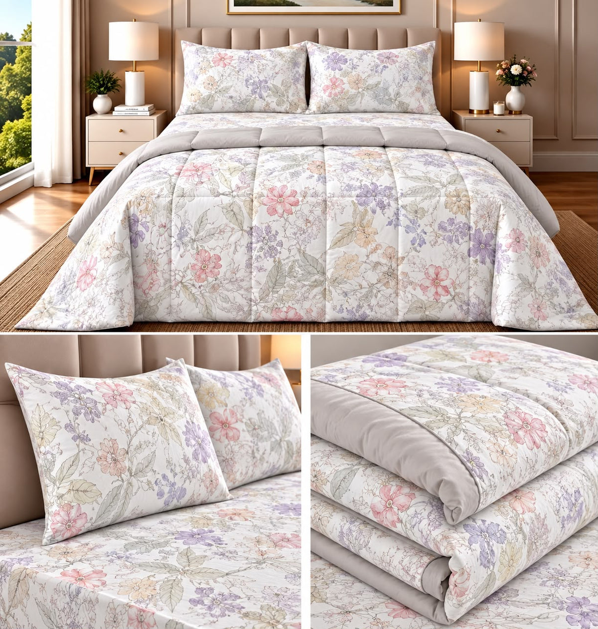 Bliss Floral 4 Pcs King Size Comforter Set – 100% Cotton