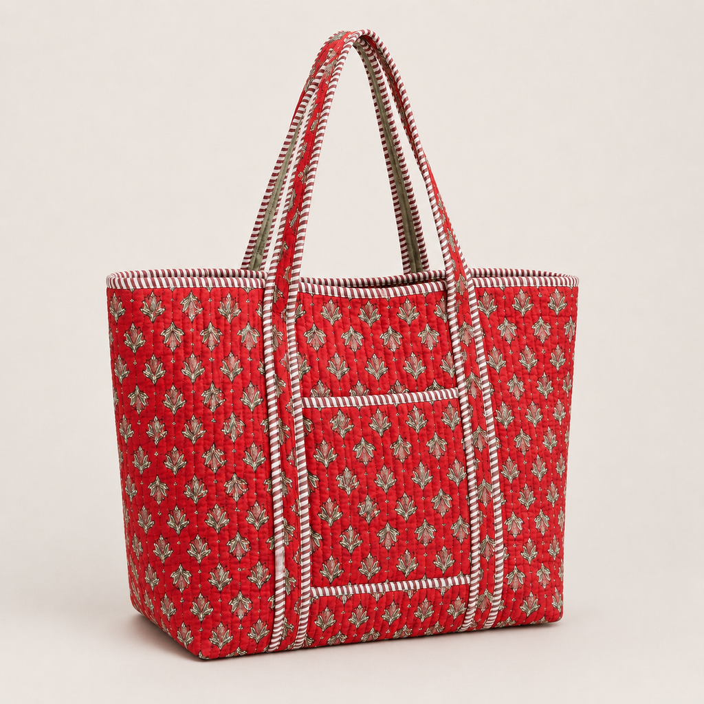 Quilted Cotton Tote Bag – Stylish, Spacious & Everyday Ready
