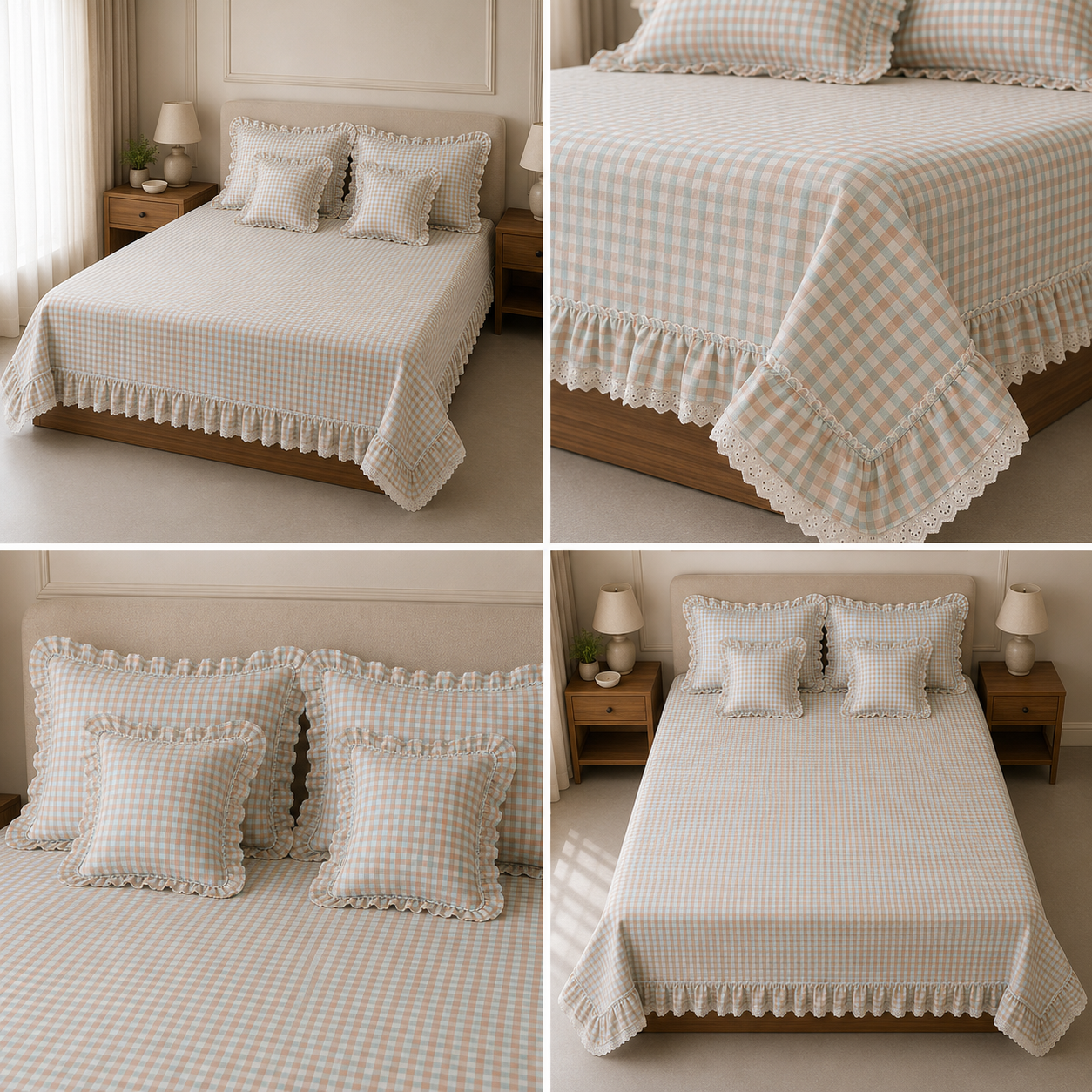 European Checkmate 5Pcs Quilted Bedcover 100% Pure Cotton