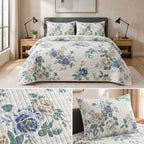 English Prints Quilted Bedcover with 2 Matching Pillow Covers – 3 Pcs Set