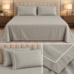 Egyptian Pure Cotton Plain Bedsheet Set with Designer Piping Pillow Covers – 108 x 108 Inch