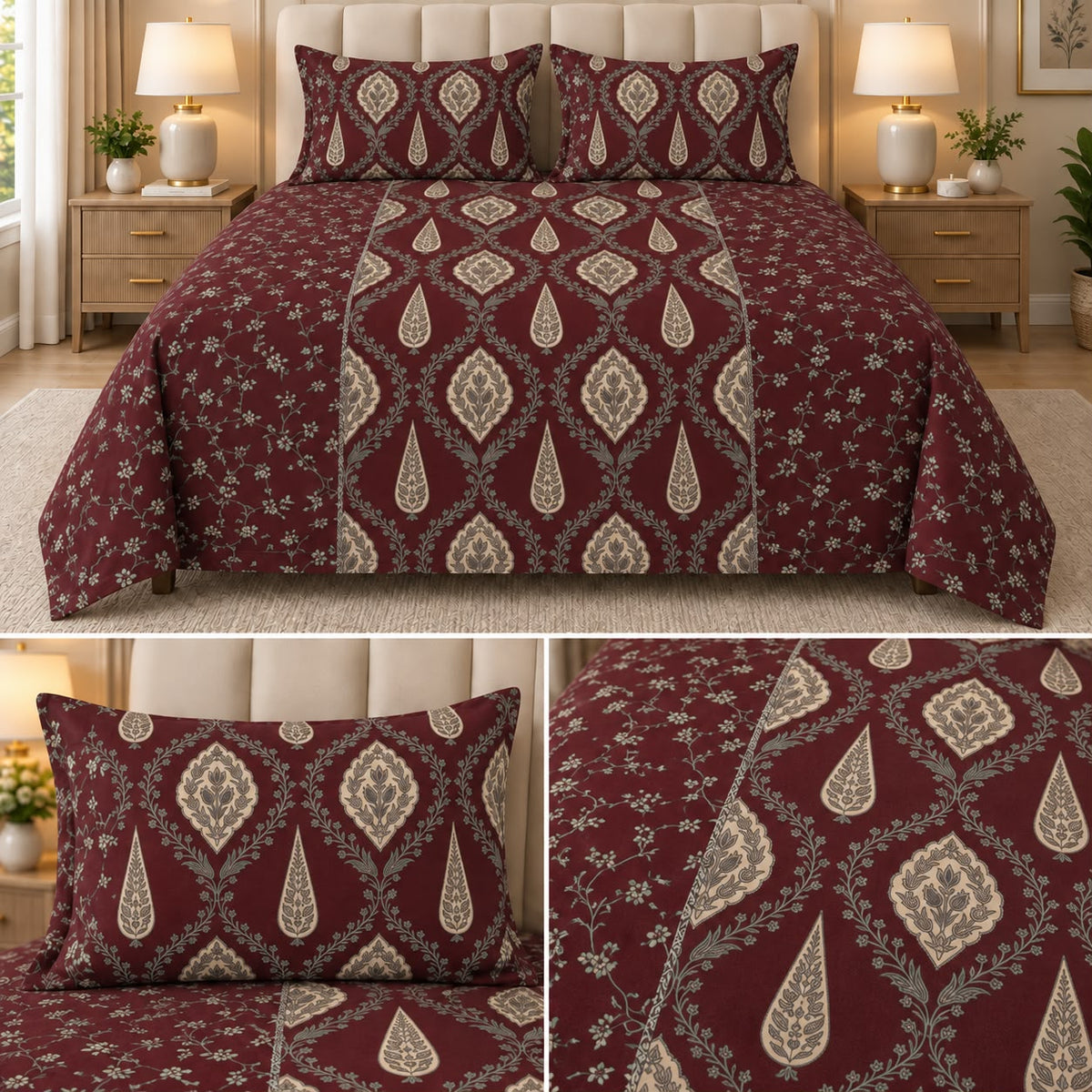 Heritage Ajrakh Royale King Size Bedsheet – 108 × 108 Inches