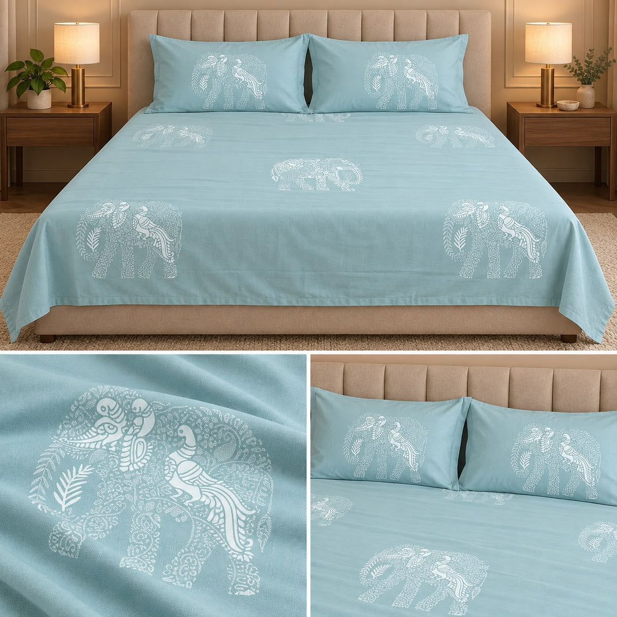 Premium Pure Cotton Elegant Printed Bedsheet Set – 3 Pcs