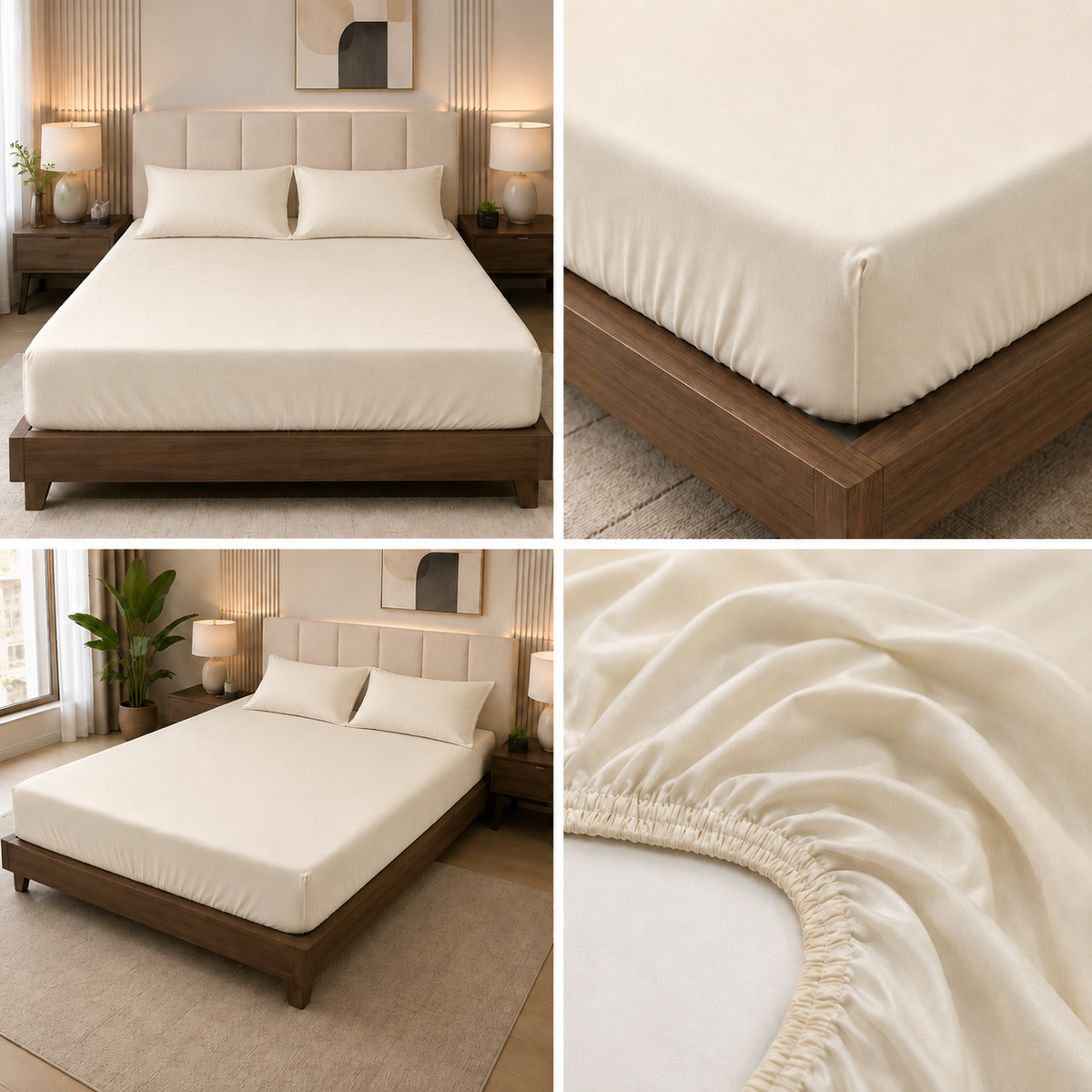 Pure Satin Cotton Plain Fitted Bedsheet – King Size 108×108 Inches | Soft & Smooth Luxury Bedding