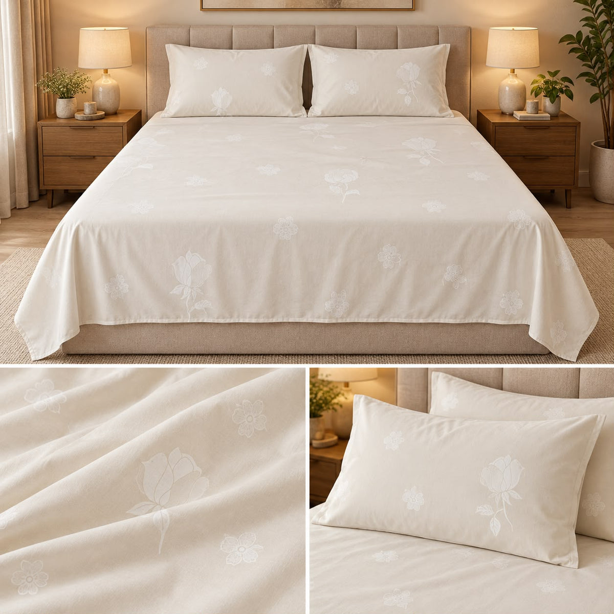 Premium Pure Cotton Elegant Printed Bedsheet Set – 3 Pcs