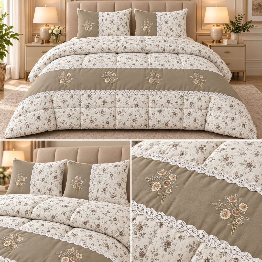 Blush Meadow Floral Lace 4 Pc King Comforter Set