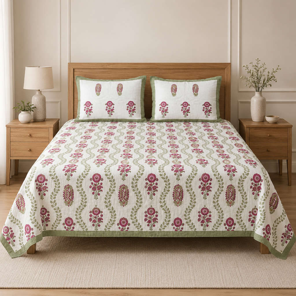 Khadi / Slub Cotton King Size Bedcover Set (with 2 Pillow Covers)