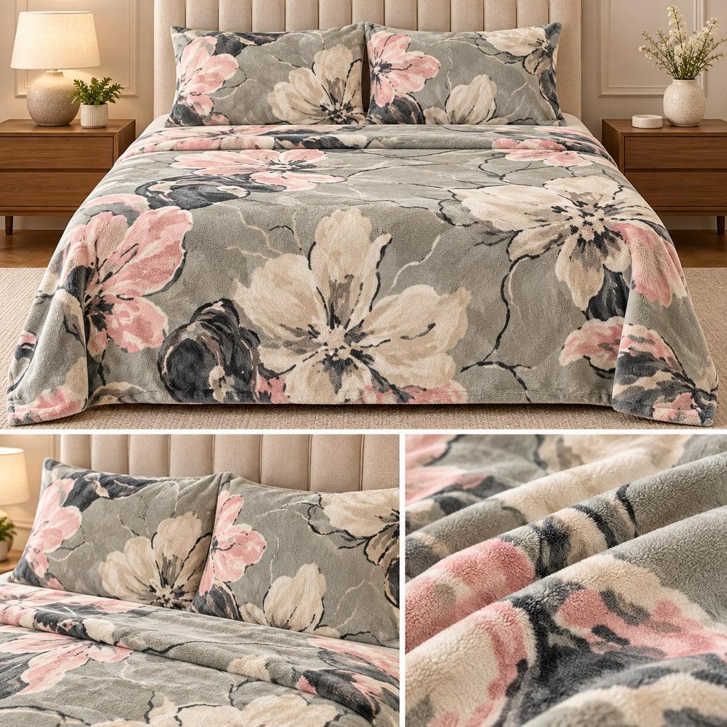 Ultra Soft Printed Winter Bedsheet Set – King Size 3 Pcs | Luxury Plush Warm Bedsheet