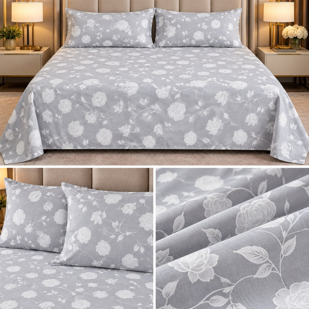 Jumbo Luxury Floral & Botanical Printed Bedsheet Set – 3 Pcs 120*120 Inch Super King