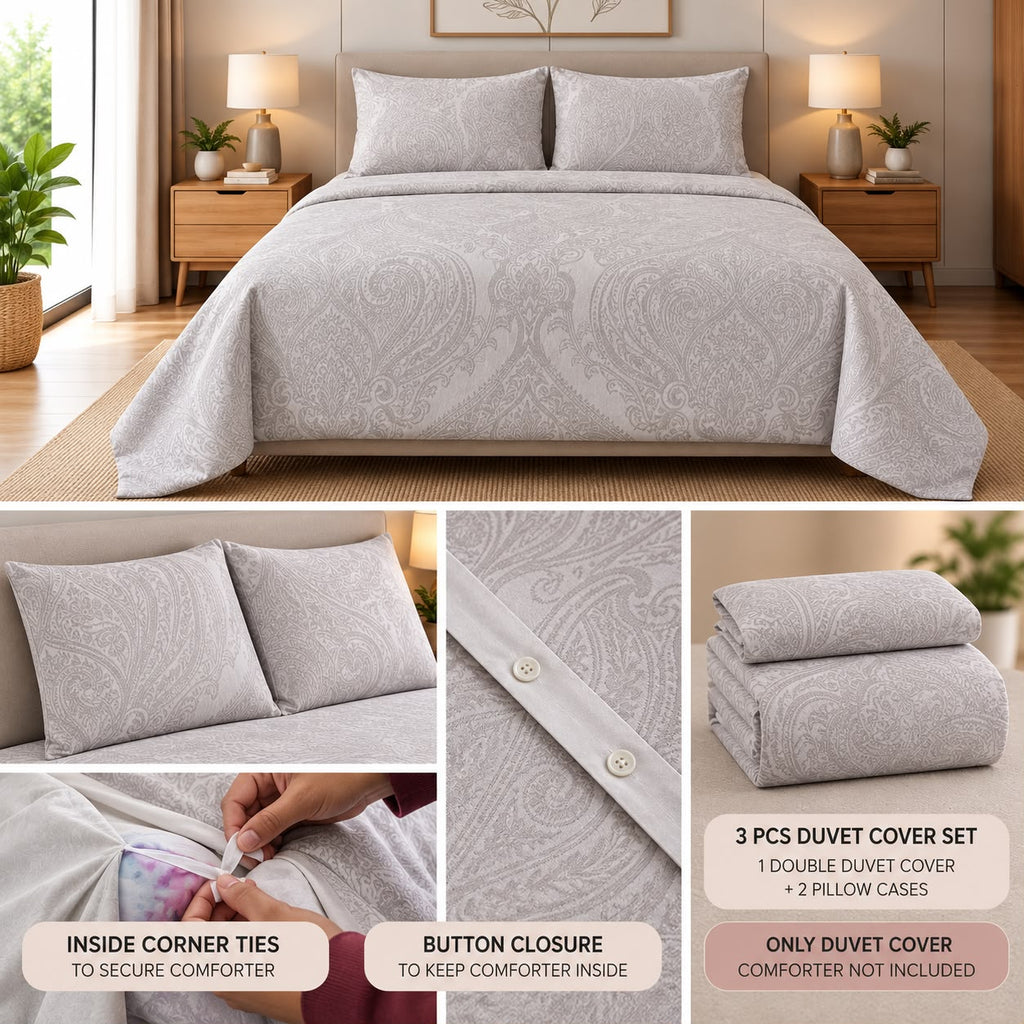 Luxury Jacquard King Size Duvet Cover Set – 3 Pcs | 1 Duvet Cover + 2 Pillow Covers