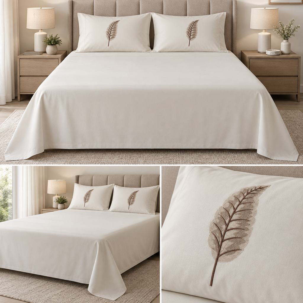 Soft Thick Cotton King Size Bedsheet with Embroidered Pillow Covers