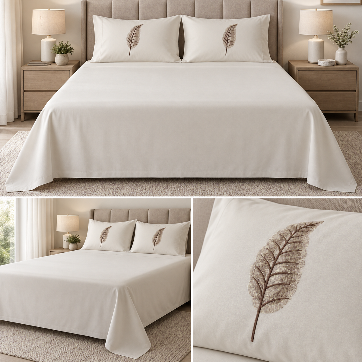 Soft Thick Cotton King Size Bedsheet with Embroidered Pillow Covers