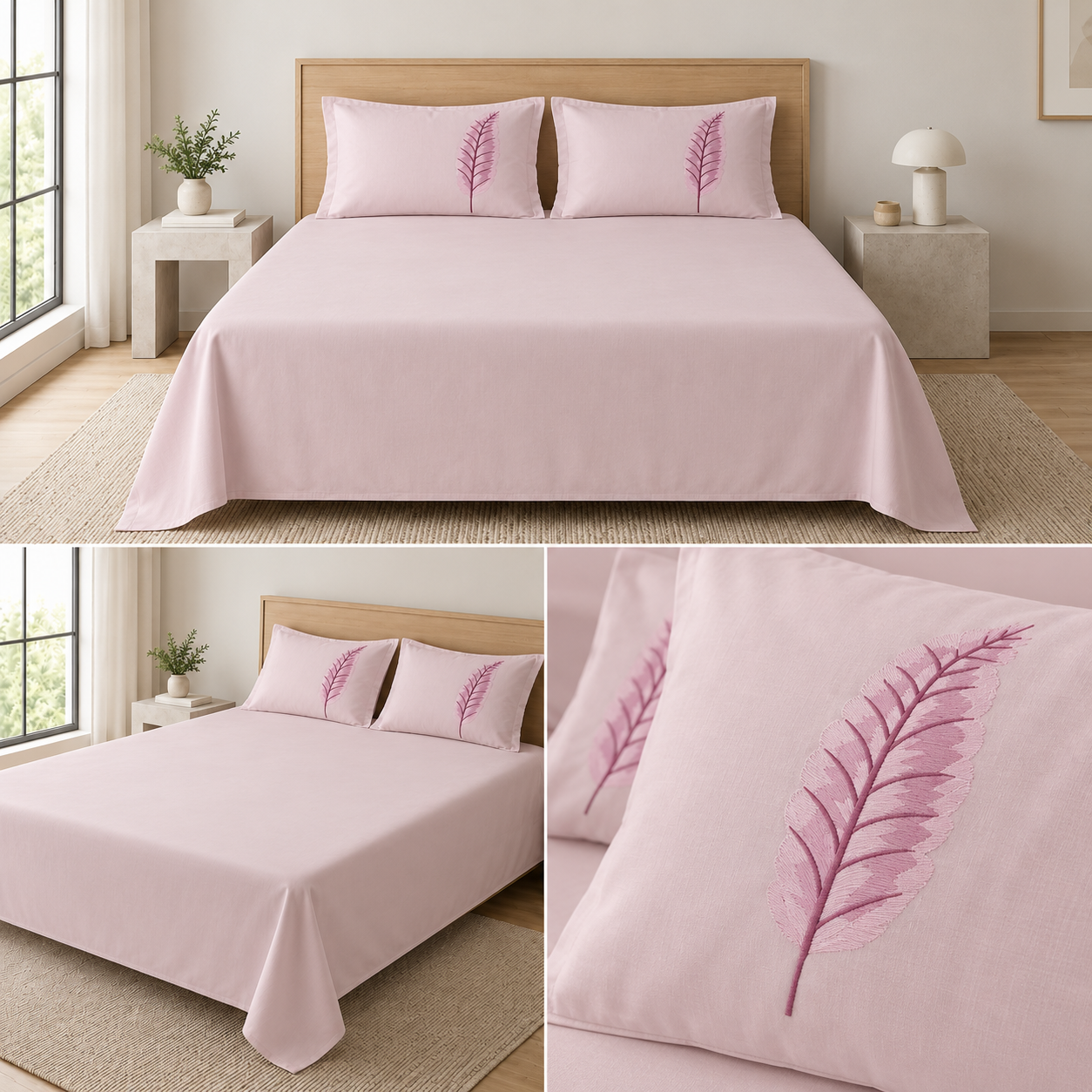 Soft Thick Cotton King Size Bedsheet with Embroidered Pillow Covers