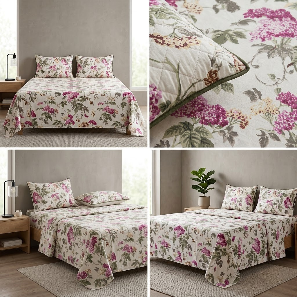 Premium Pure Cotton Bedsheet 90 × 108 Inches (7*9 Feet) Quilted Pillow Covers Product Code :- 55B75RKEH