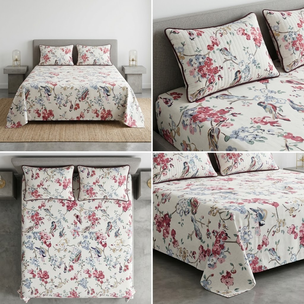 Premium Pure Cotton Bedsheet 90 × 108 Inches (7*9 Feet) Quilted Pillow Covers Product Code :- 55B75RKEH