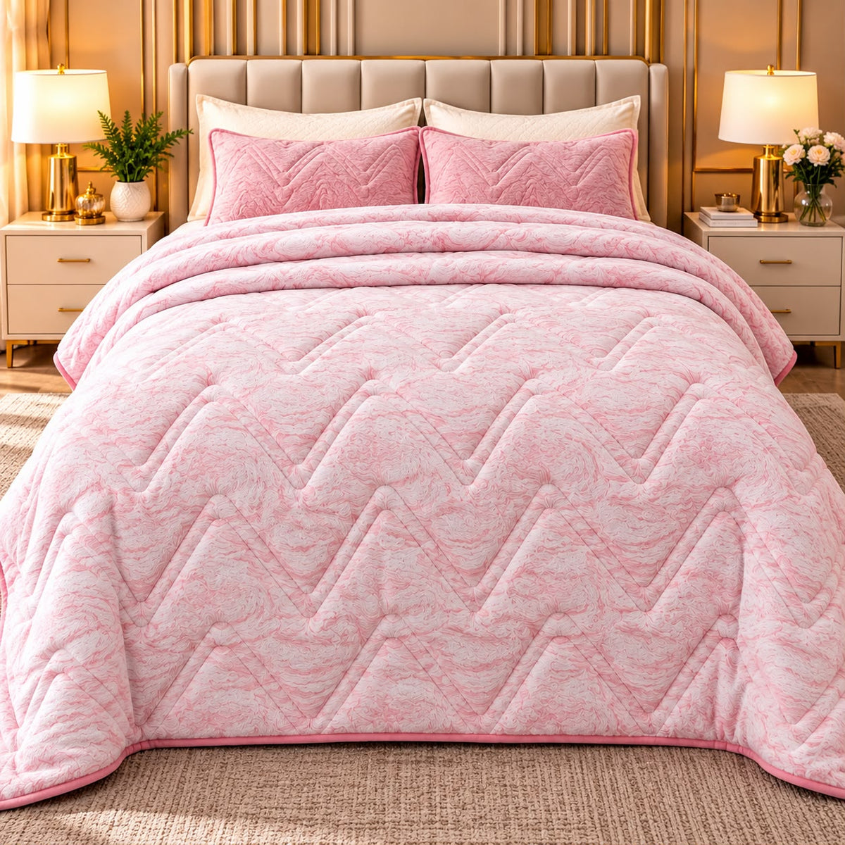 Blush Wave Thick Winter Rajai – Double Bed | Heavy Plush Embossed Blanket