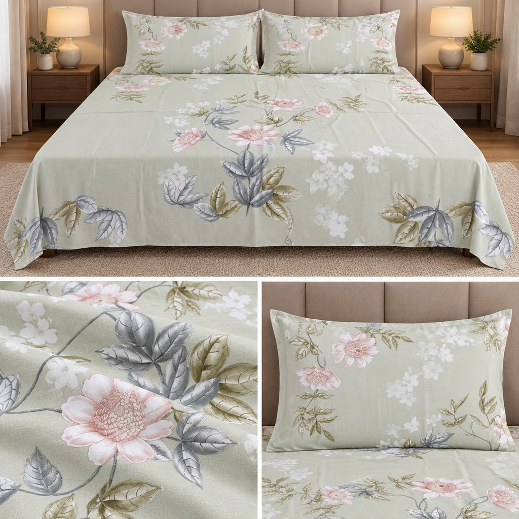 Midnight Bloom Premium Pure Cotton Floral Bedsheet Set – Jumbo King Size 3 Pcs (122 × 122 Inches)
