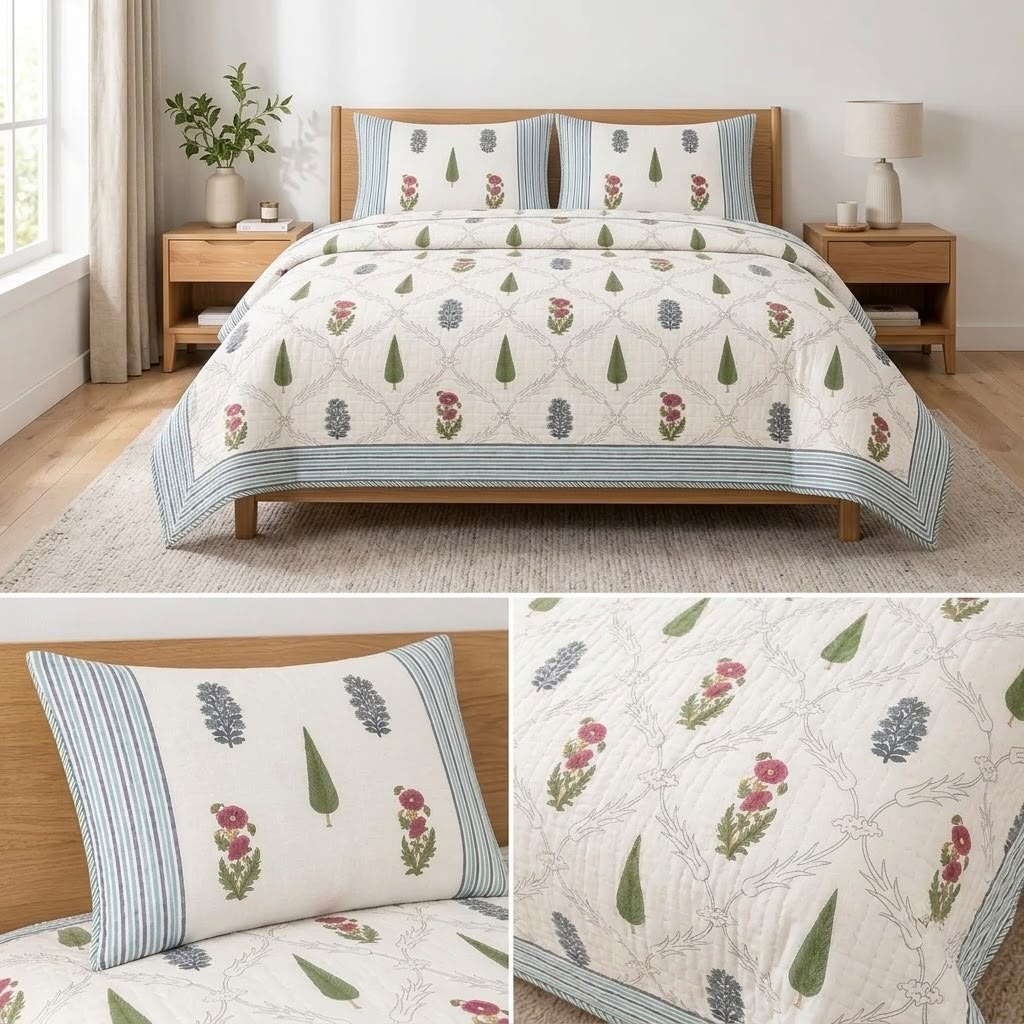 Aaranya Luxe Mulmul 4-Piece Comforter Set – 450 TC Pure Cotton with Organic Cotton Filling