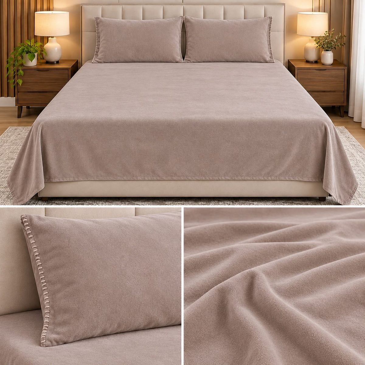 Ultra Soft Winter Bedsheet Set – King Size 3 Pcs | Luxury Textured Plain Bedsheet