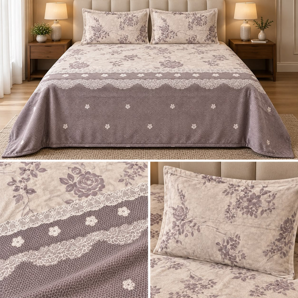 Premium English Garden Floral Winter Bedsheet Set – King Size 3 Pcs | Elegant Cotton Feel Designer Bedsheet