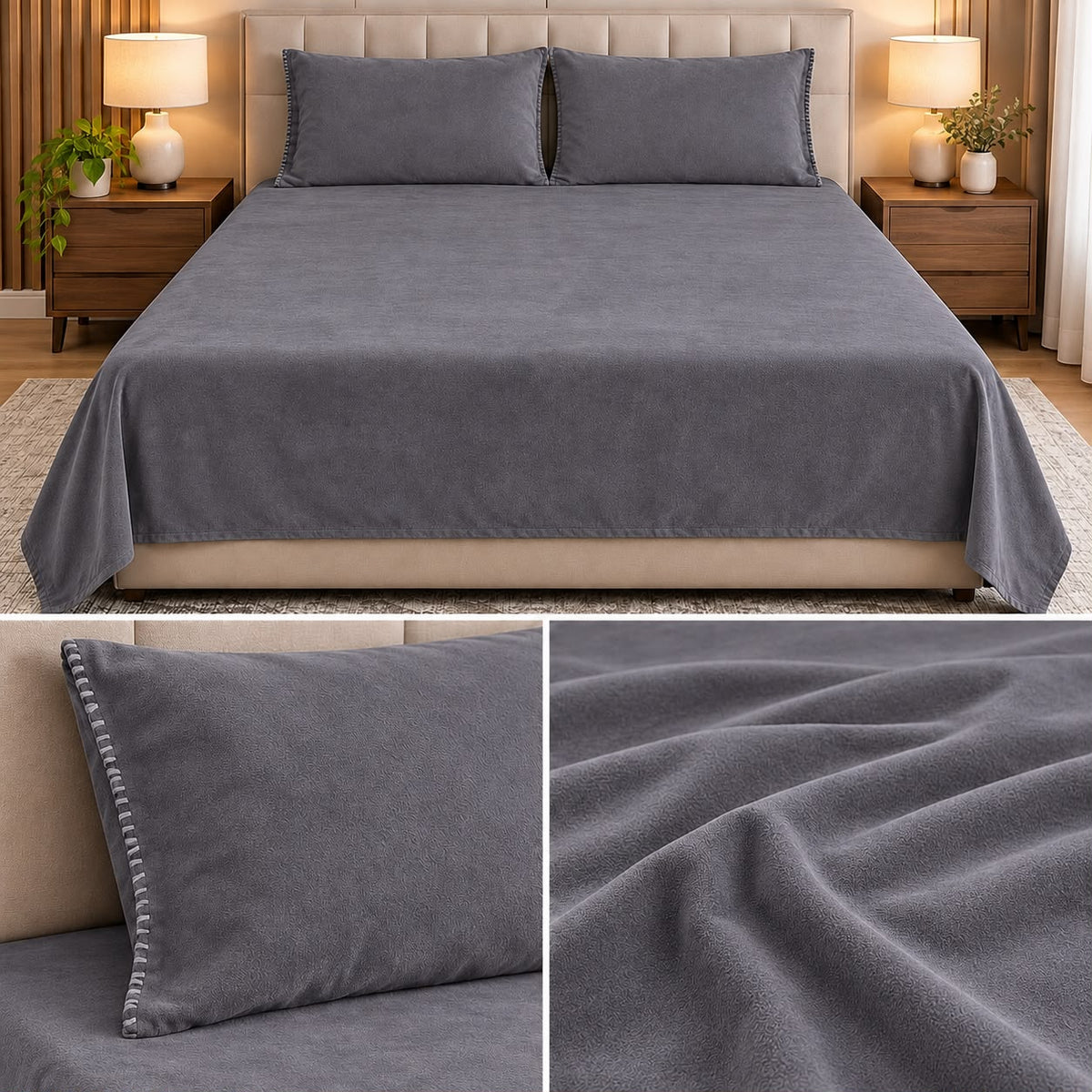 Ultra Soft Winter Bedsheet Set – King Size 3 Pcs | Luxury Textured Plain Bedsheet