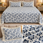 English Garden Premium Cotton Floral Bedsheet Set with Designer Lace Pillow Covers – 108 x 108 Inch