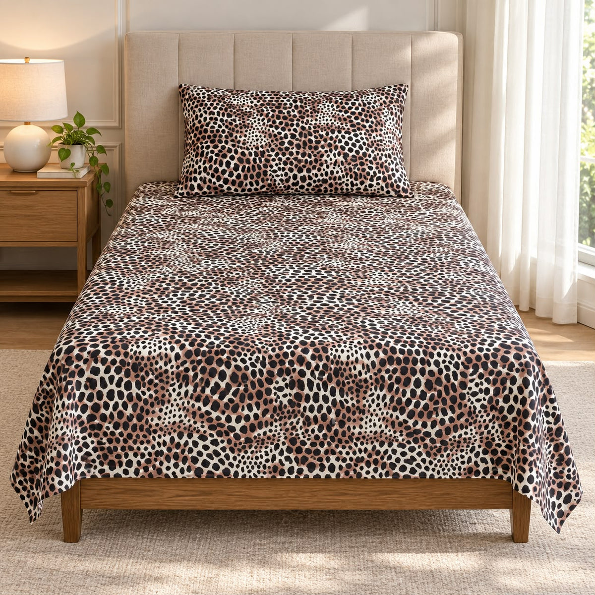 Printed Single Bedsheet Set – 2 Pcs (1 Bedsheet + 1 Pillow Cover) 100 % Pure Cotton