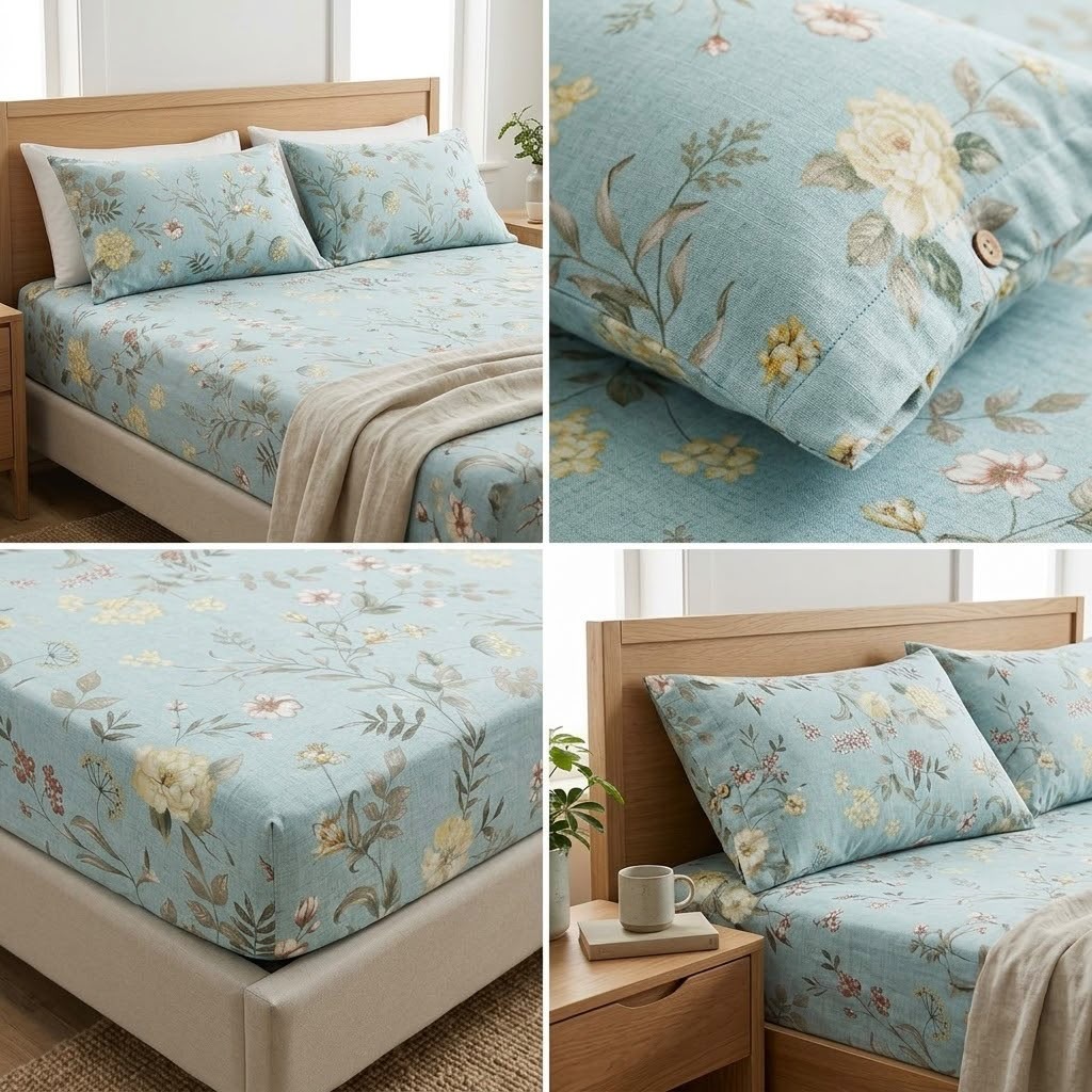 Elegance 100% Cotton King Size Fitted Bedsheet Set – 3 Pcs