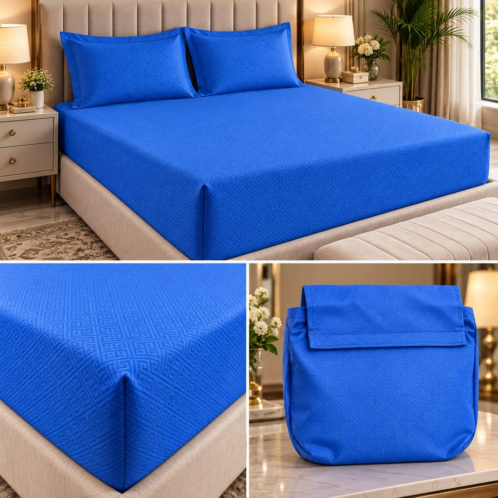 Luxe Weave Jacquard Fitted Bedsheet Set – Double Bed, 3 Pcs Set