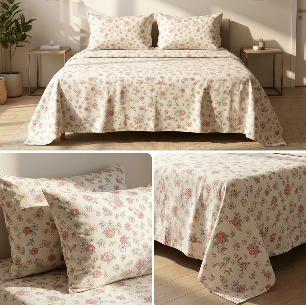 English Garden Floral 100% Pure Cotton Bedsheet Set – King Size 108 × 108 Inches